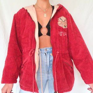 Reversible Pink and Burgundy Jacket Corduroy Size L XL Vintage Up-Cycled